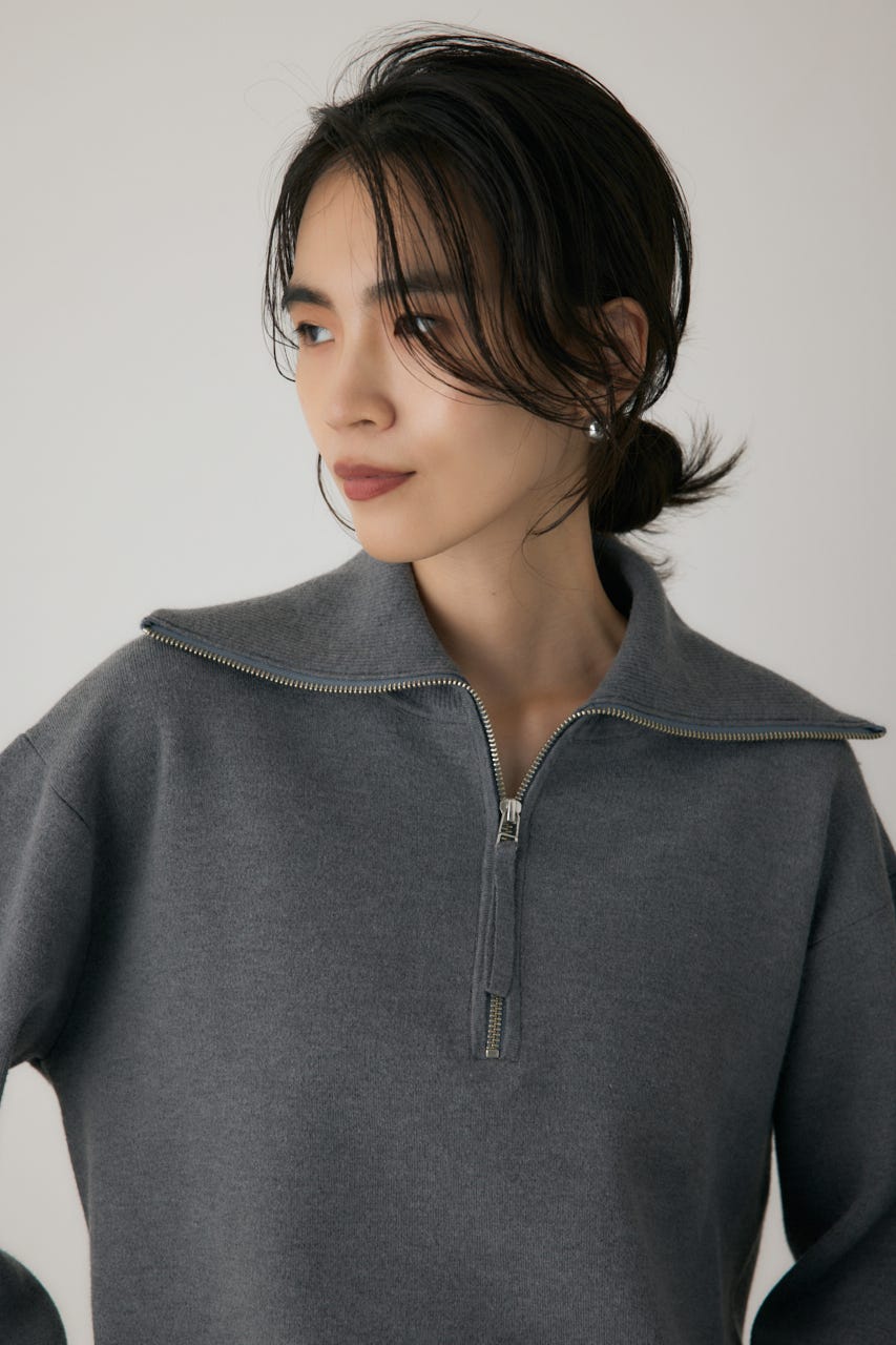 ハーフジップセーラーカラーニット GRY FREE