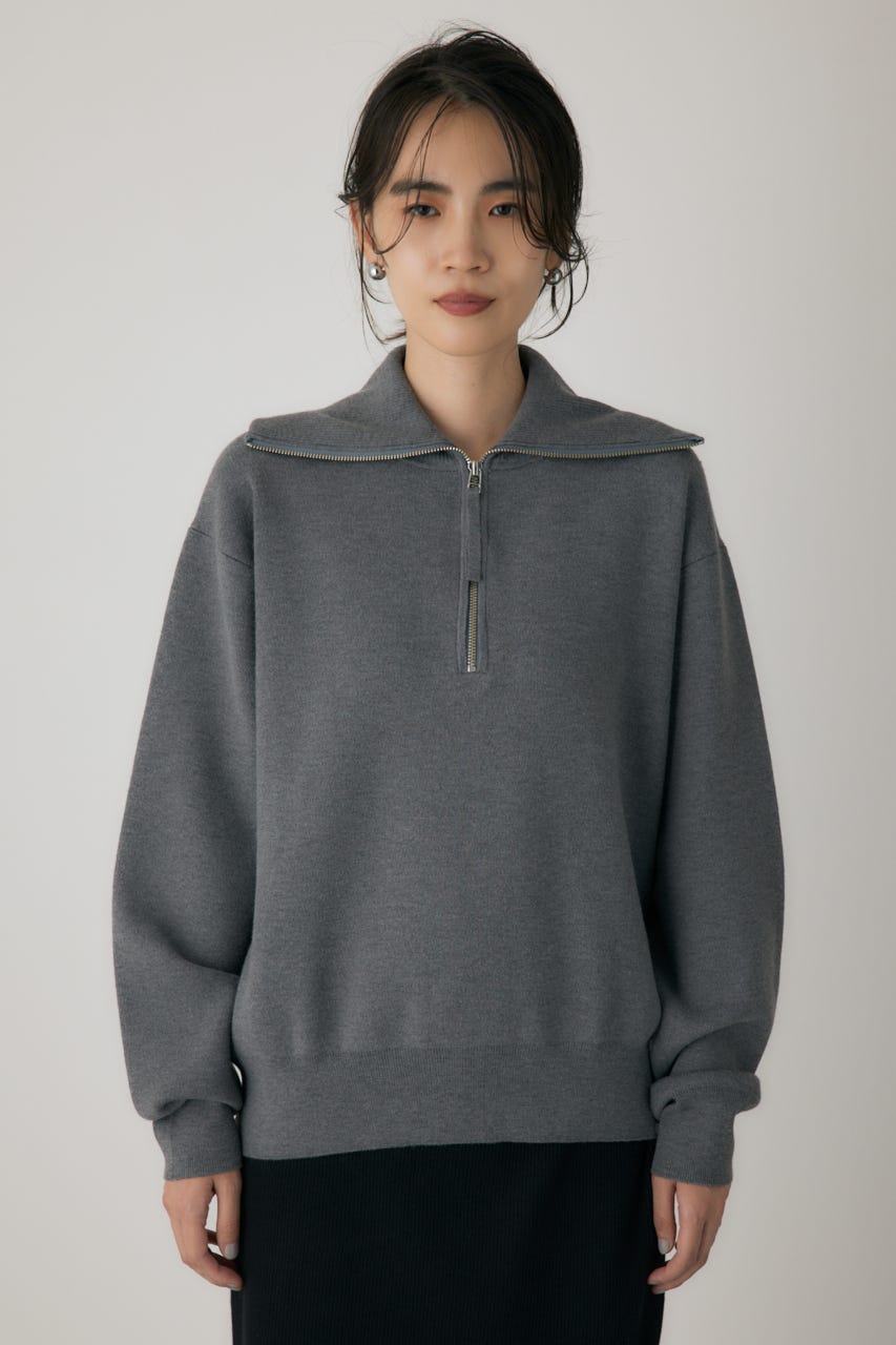 ハーフジップセーラーカラーニット GRY FREE
