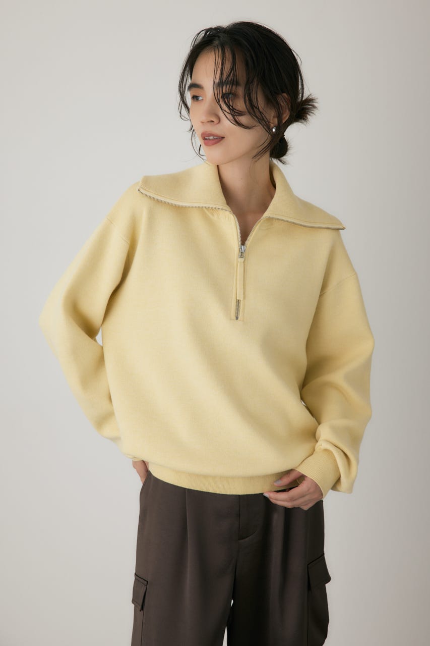 ハーフジップセーラーカラーニット L/YEL FREE