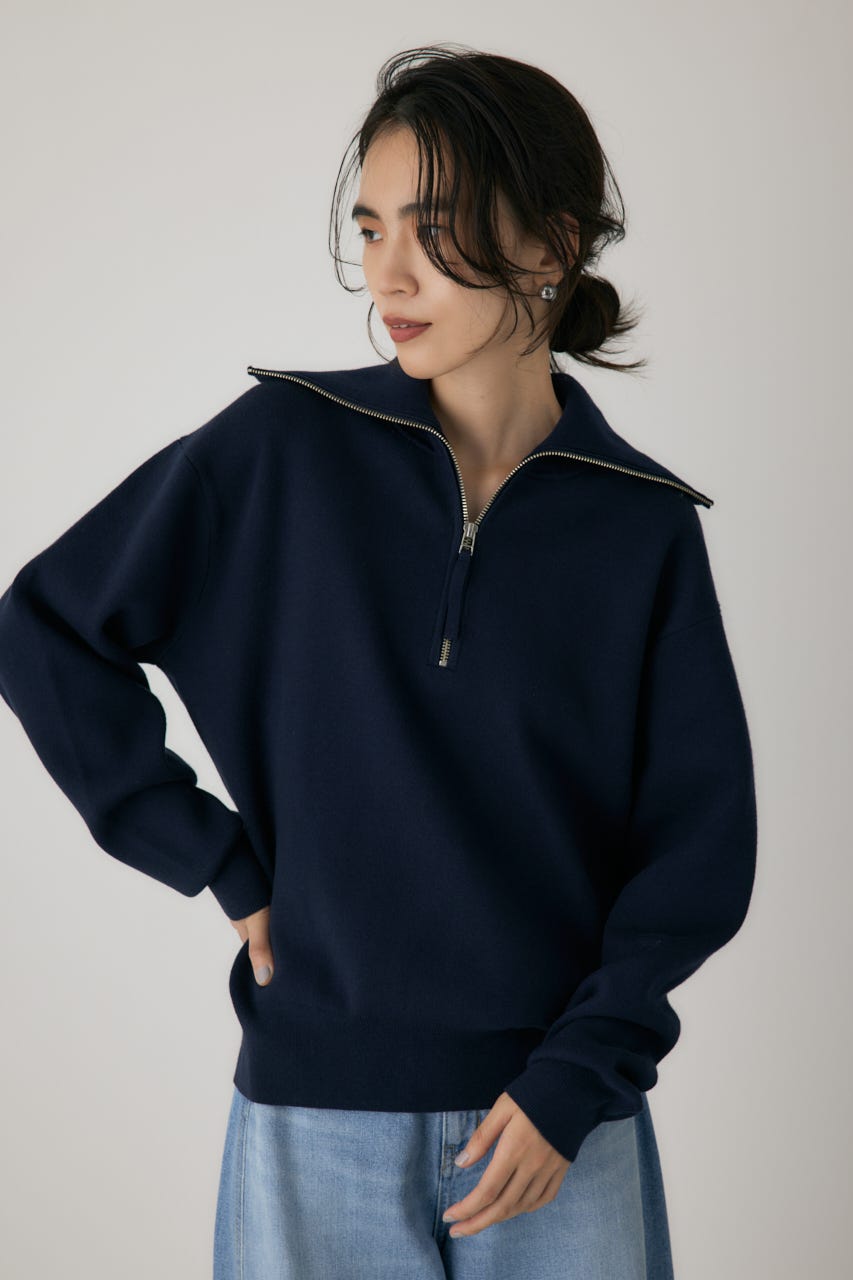 ハーフジップセーラーカラーニット NVY FREE