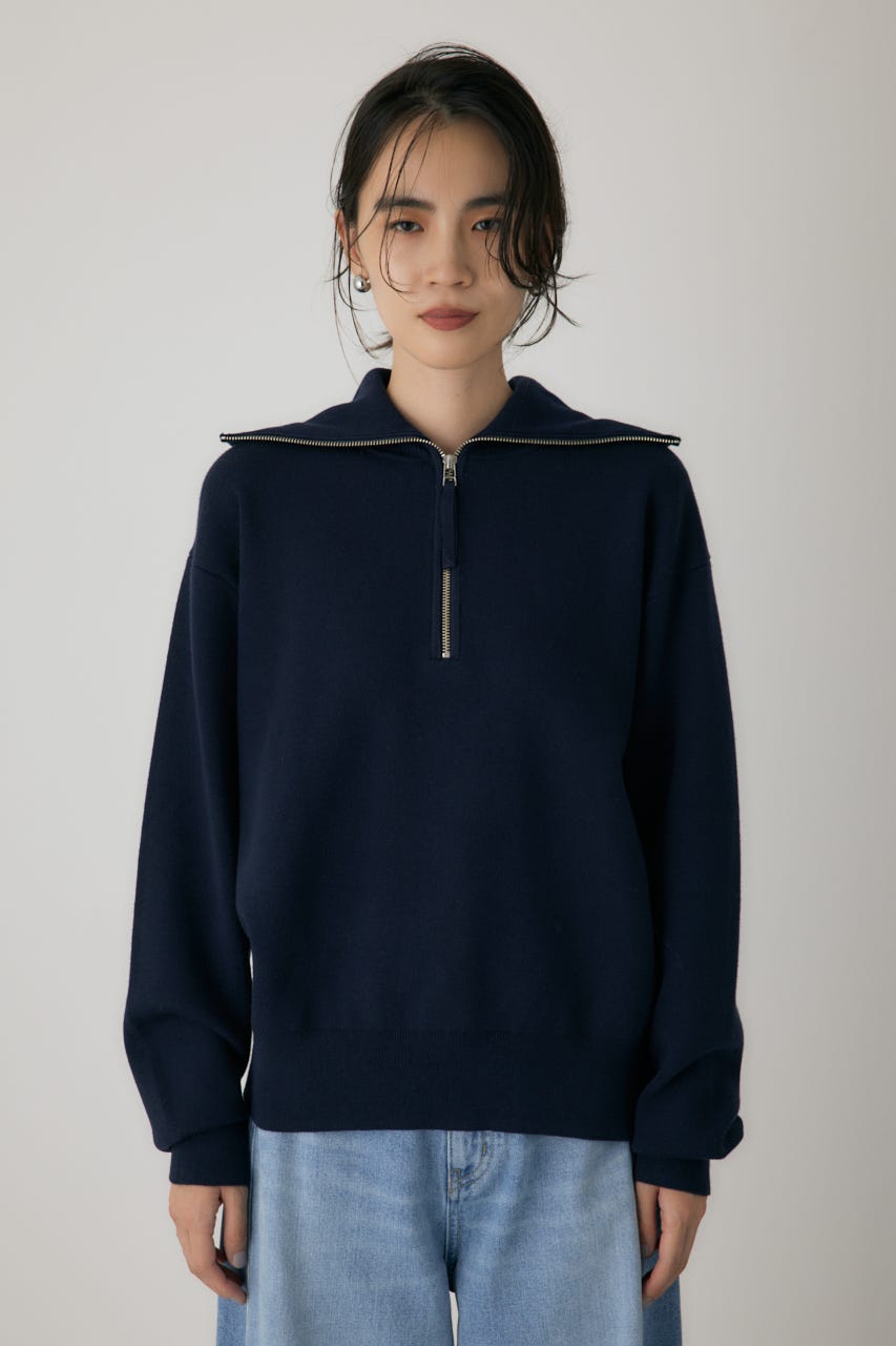 ハーフジップセーラーカラーニット NVY FREE