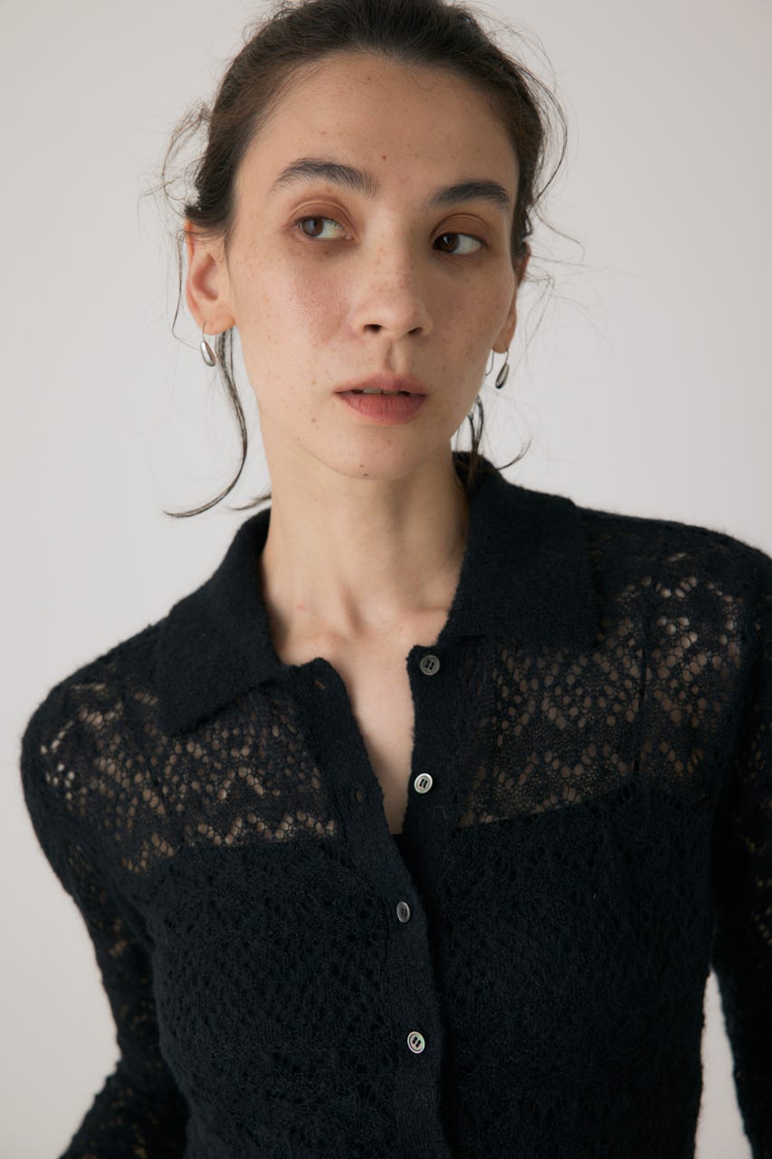 スカシアミニットポロカーディガン BLK FREE