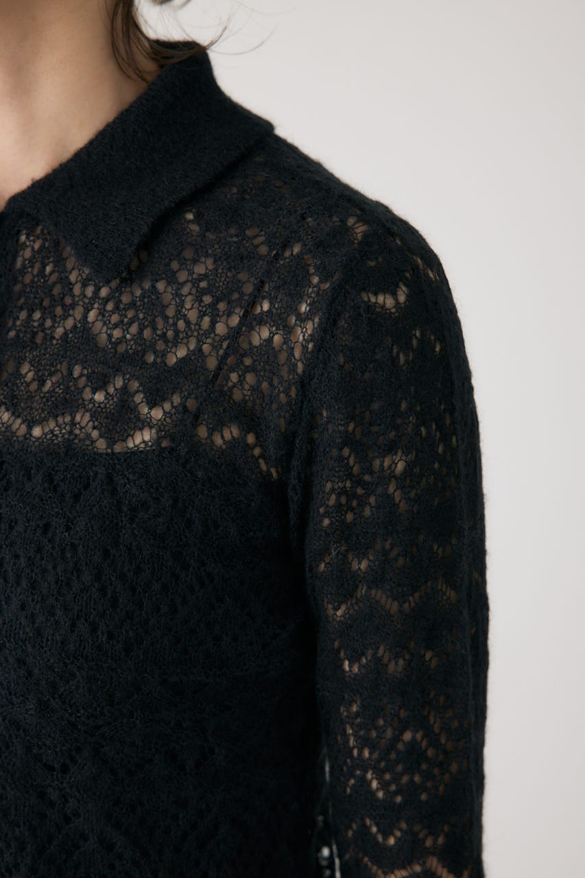 スカシアミニットポロカーディガン BLK FREE