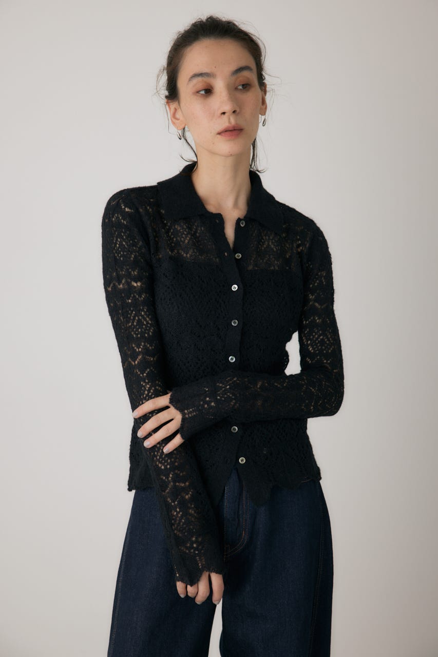 スカシアミニットポロカーディガン BLK FREE