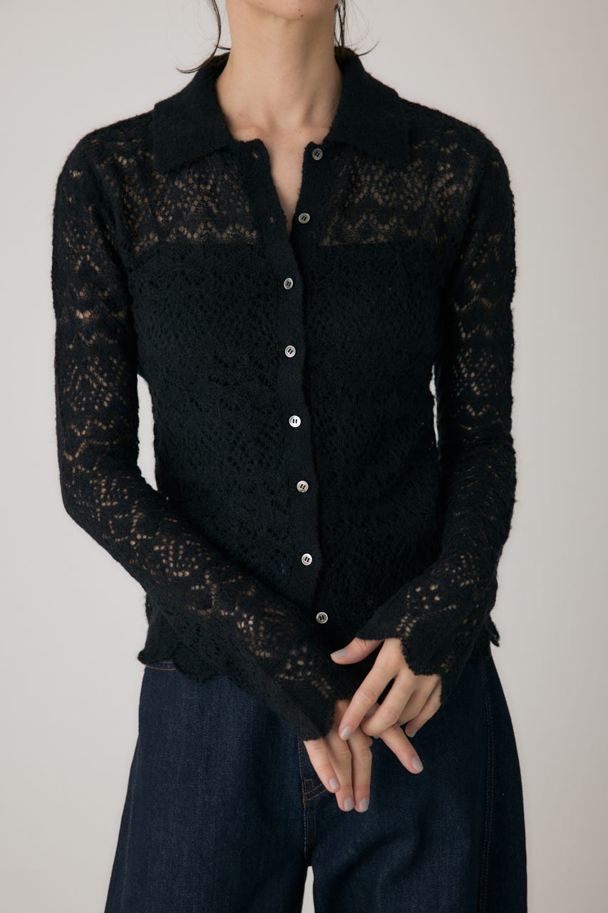 スカシアミニットポロカーディガン BLK FREE