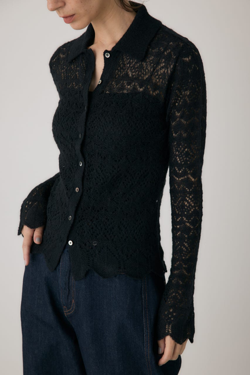 スカシアミニットポロカーディガン BLK FREE