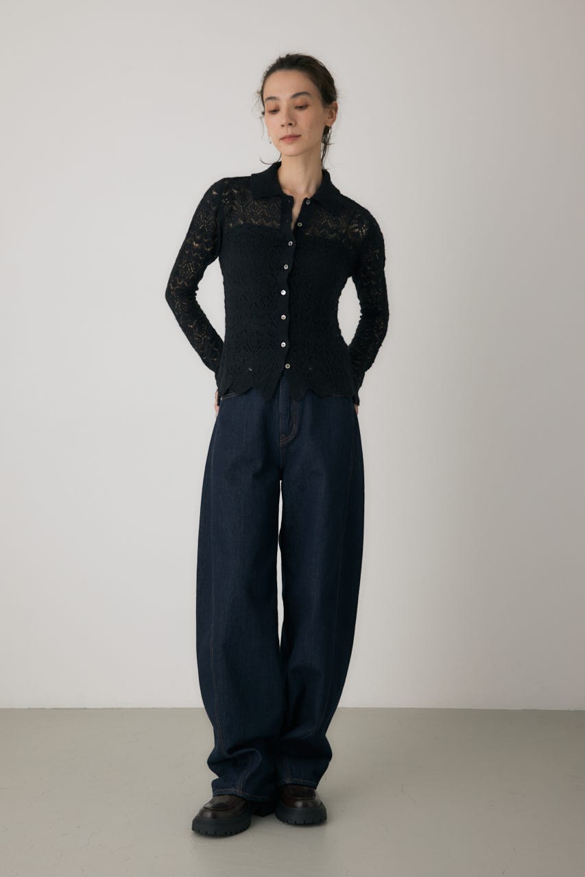 スカシアミニットポロカーディガン BLK FREE