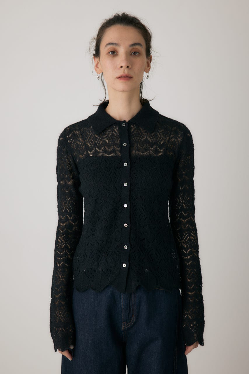 スカシアミニットポロカーディガン BLK FREE