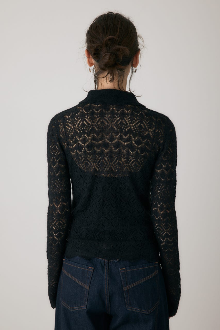 スカシアミニットポロカーディガン BLK FREE