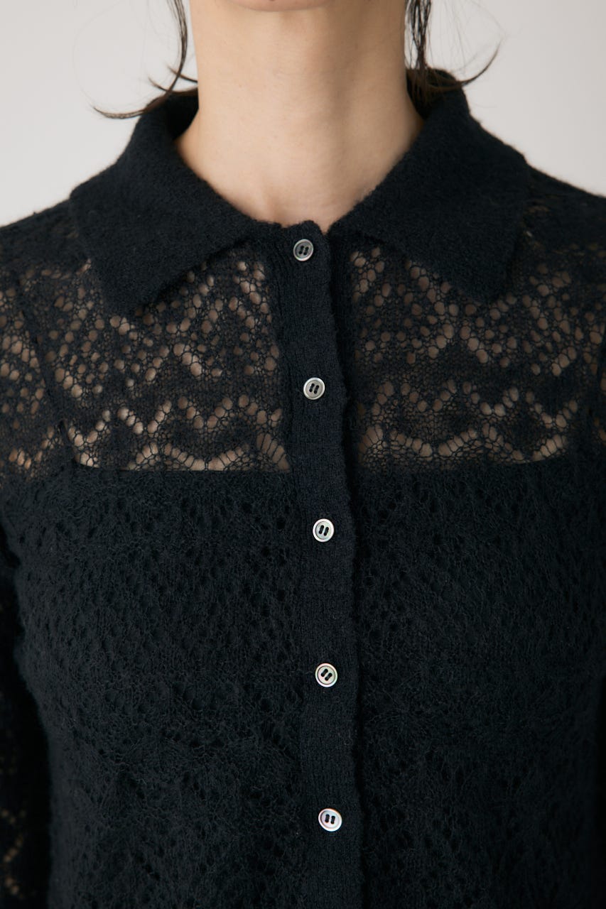 スカシアミニットポロカーディガン BLK FREE