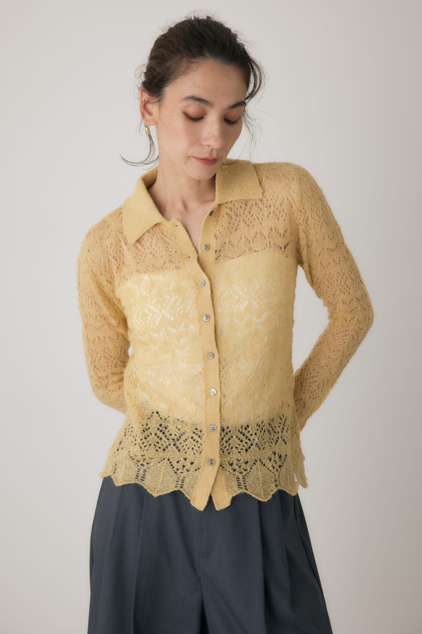 スカシアミニットポロカーディガン L/YEL FREE