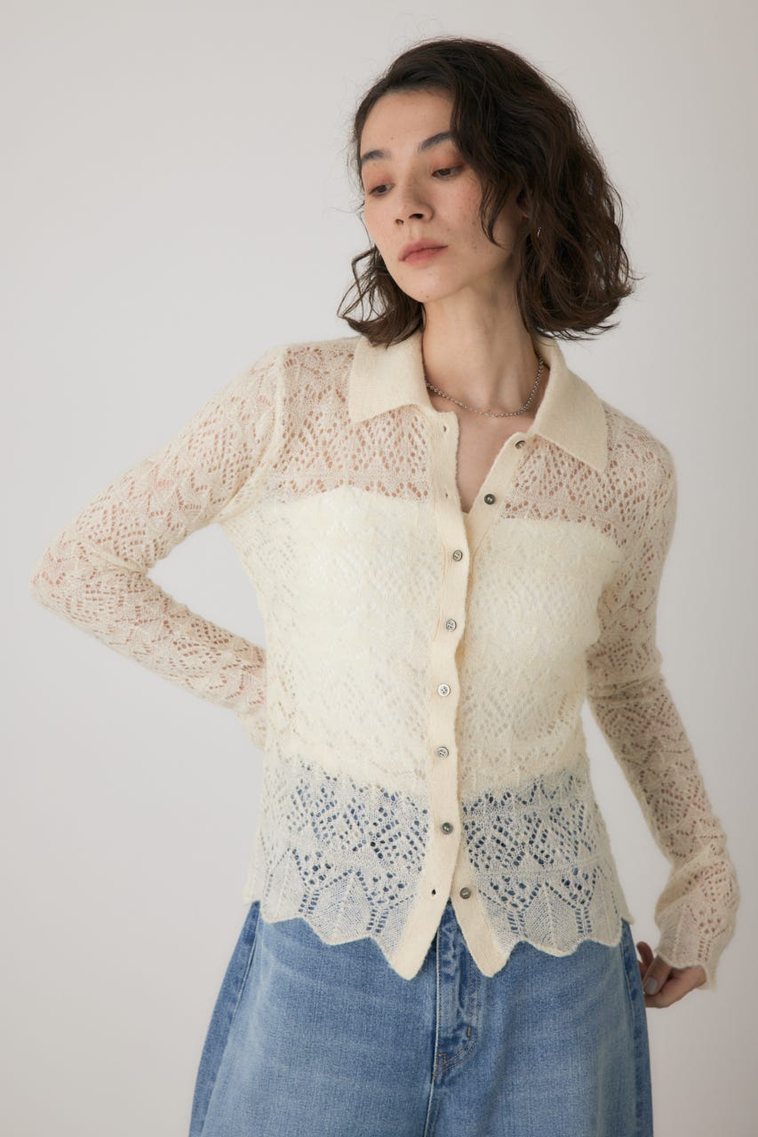 スカシアミニットポロカーディガン O/WHT FREE