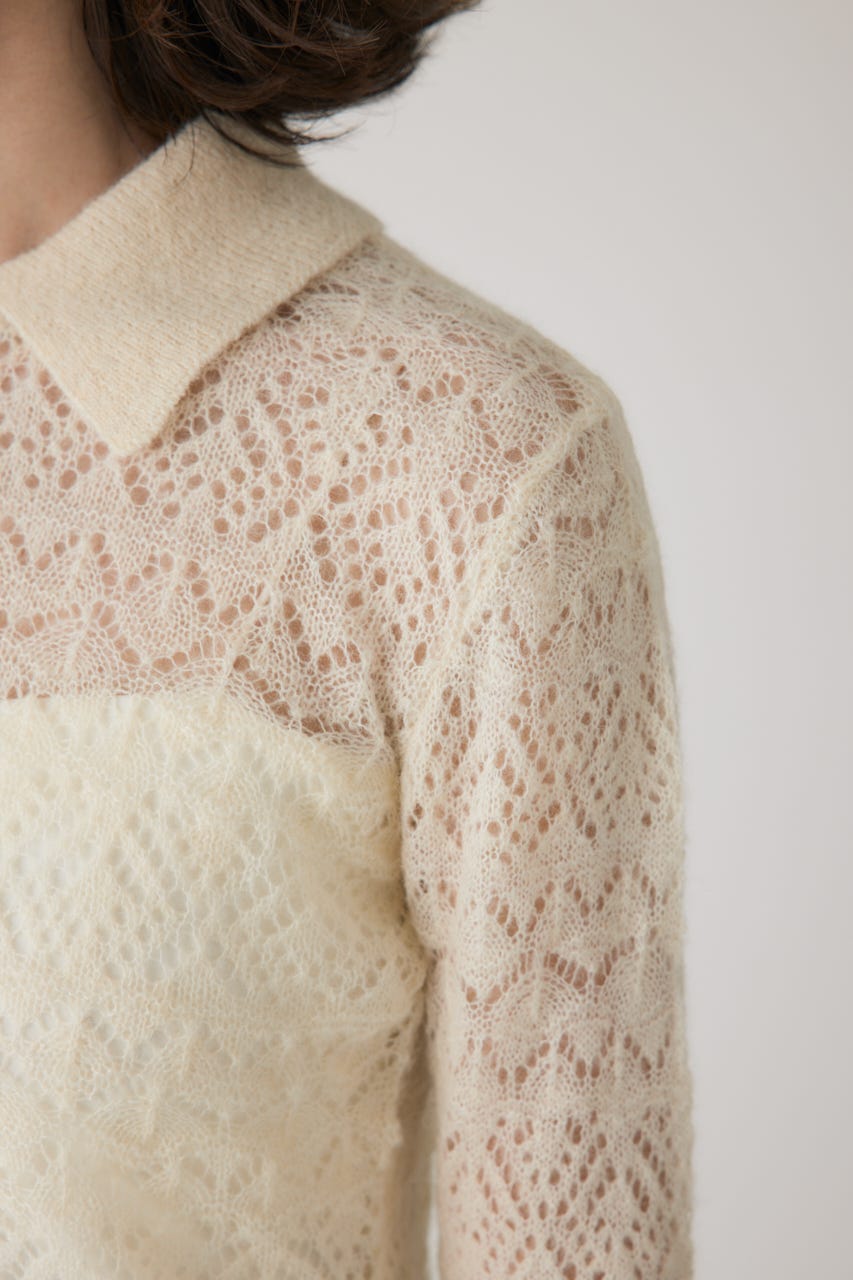 スカシアミニットポロカーディガン O/WHT FREE