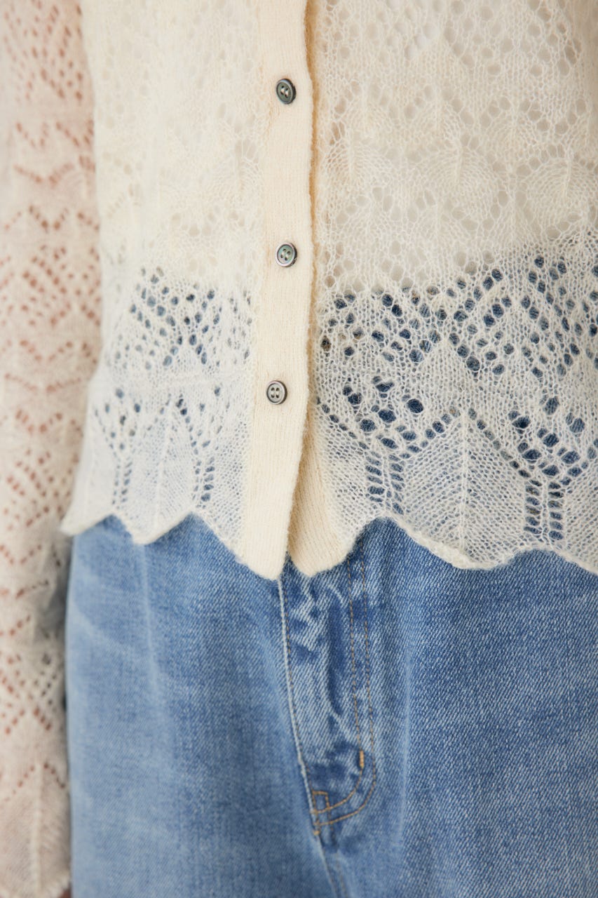 スカシアミニットポロカーディガン O/WHT FREE