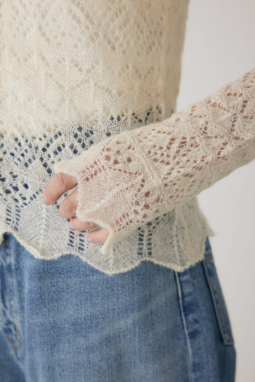 スカシアミニットポロカーディガン O/WHT FREE