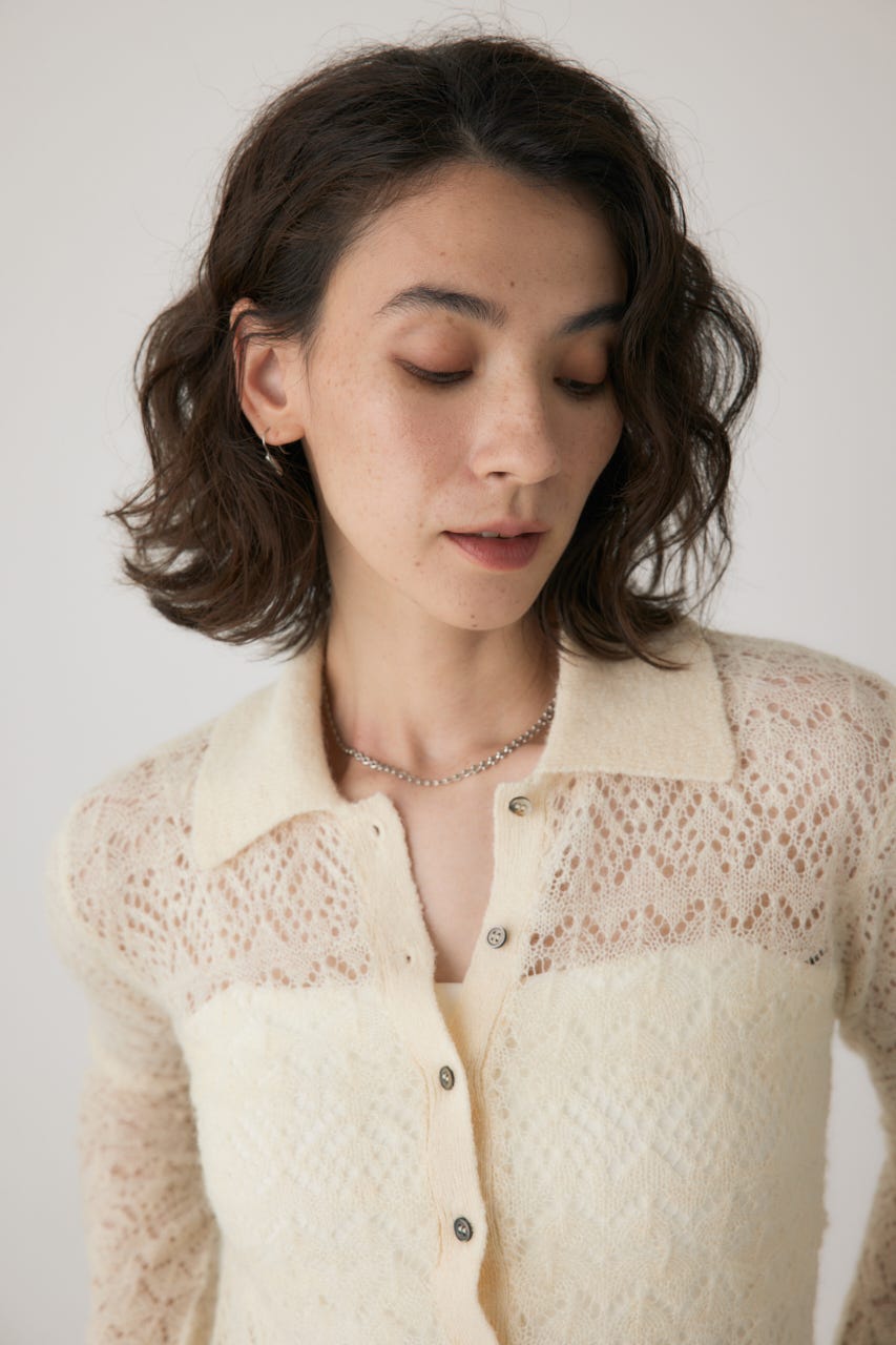 スカシアミニットポロカーディガン O/WHT FREE