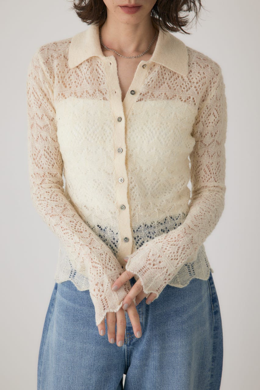 スカシアミニットポロカーディガン O/WHT FREE