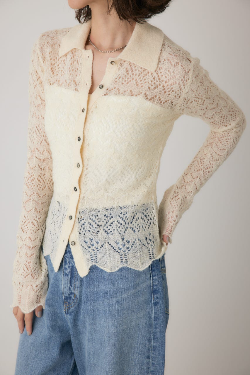 スカシアミニットポロカーディガン O/WHT FREE