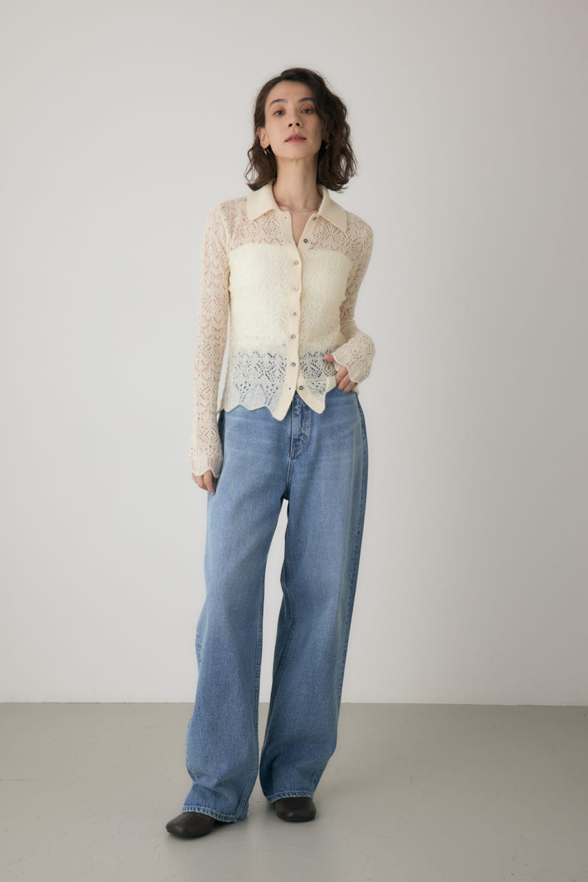 スカシアミニットポロカーディガン O/WHT FREE