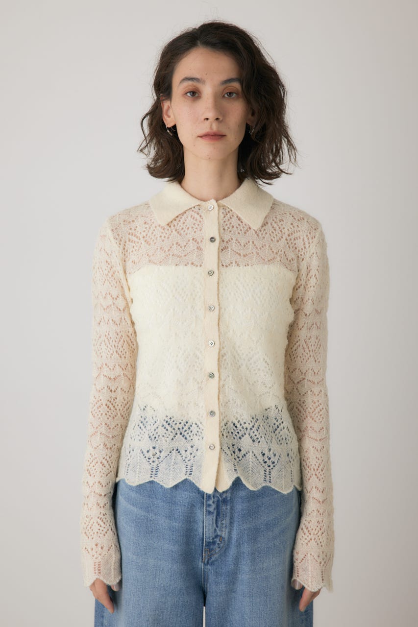 スカシアミニットポロカーディガン O/WHT FREE