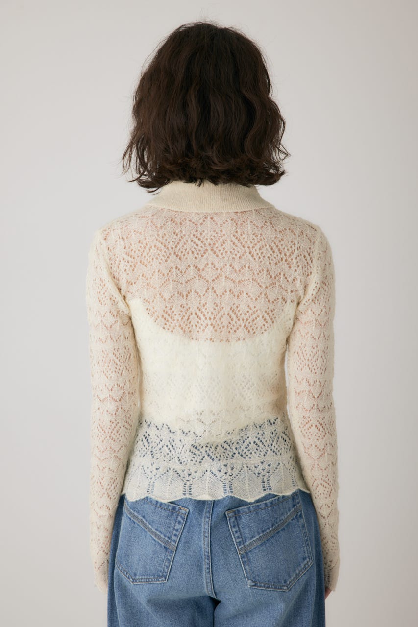 スカシアミニットポロカーディガン O/WHT FREE