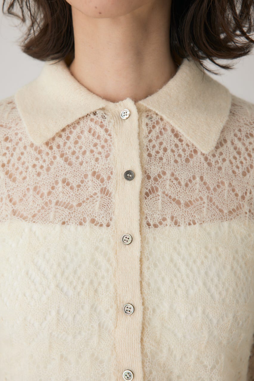 スカシアミニットポロカーディガン O/WHT FREE