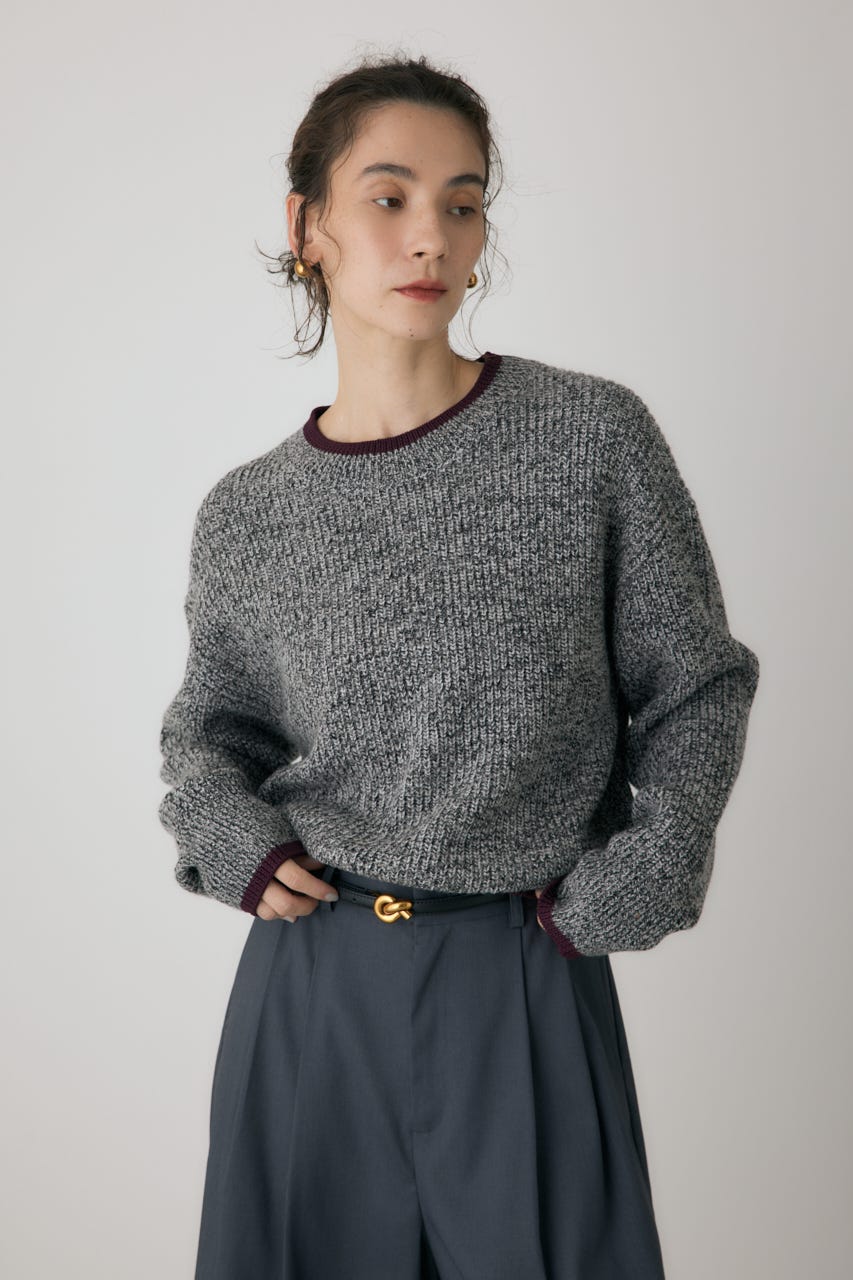 ミックスカラーヤーンラインニット 柄BLK FREE