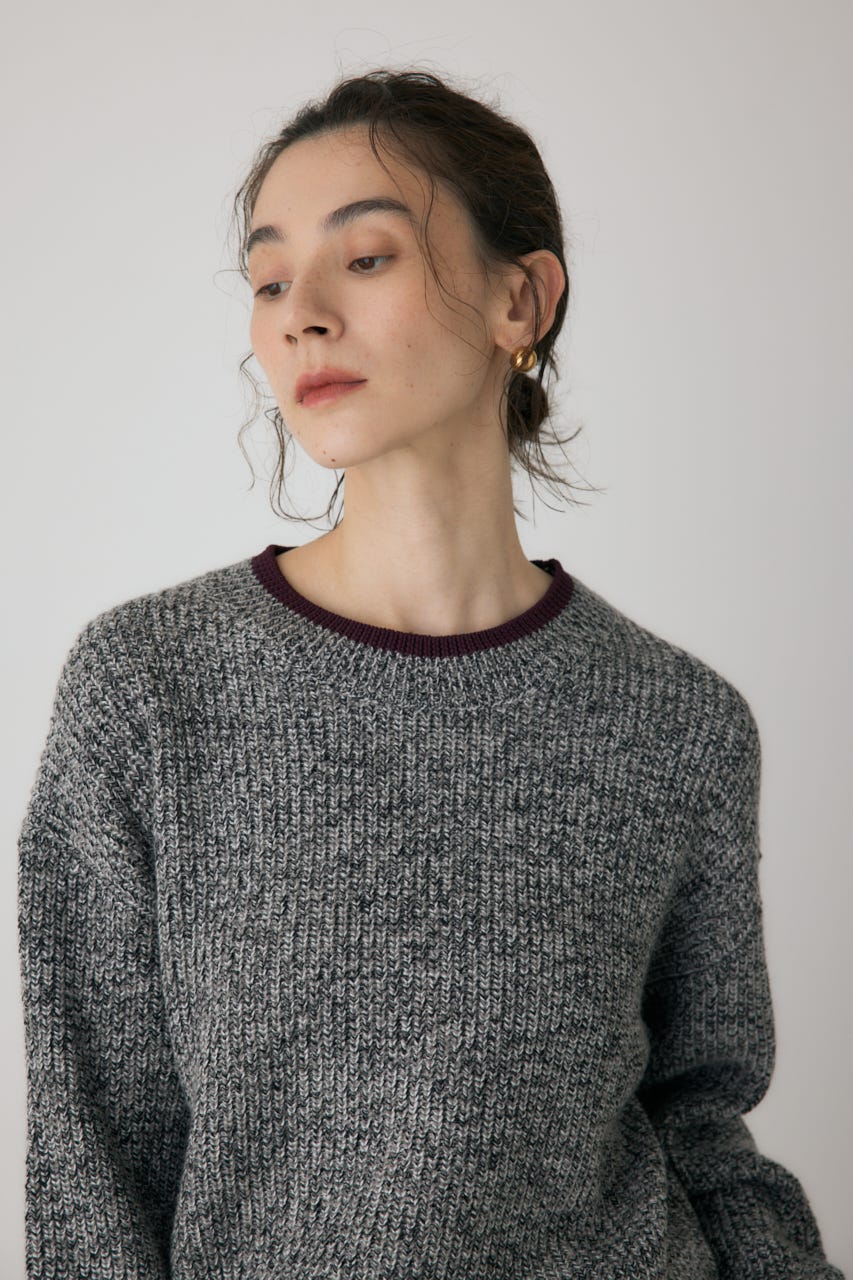 ミックスカラーヤーンラインニット 柄BLK FREE