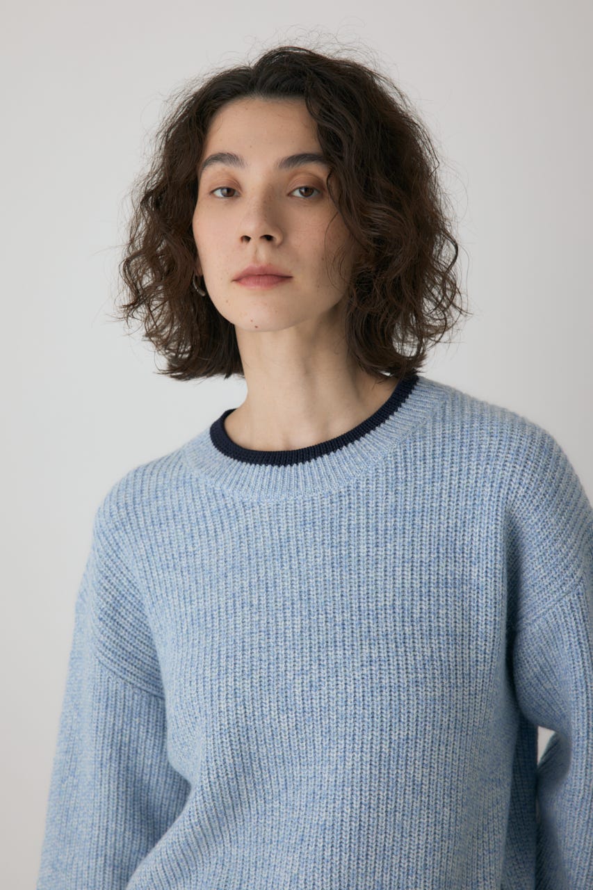 ミックスカラーヤーンラインニット 柄BLU FREE