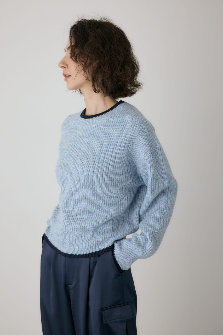 ミックスカラーヤーンラインニット 柄BLU FREE