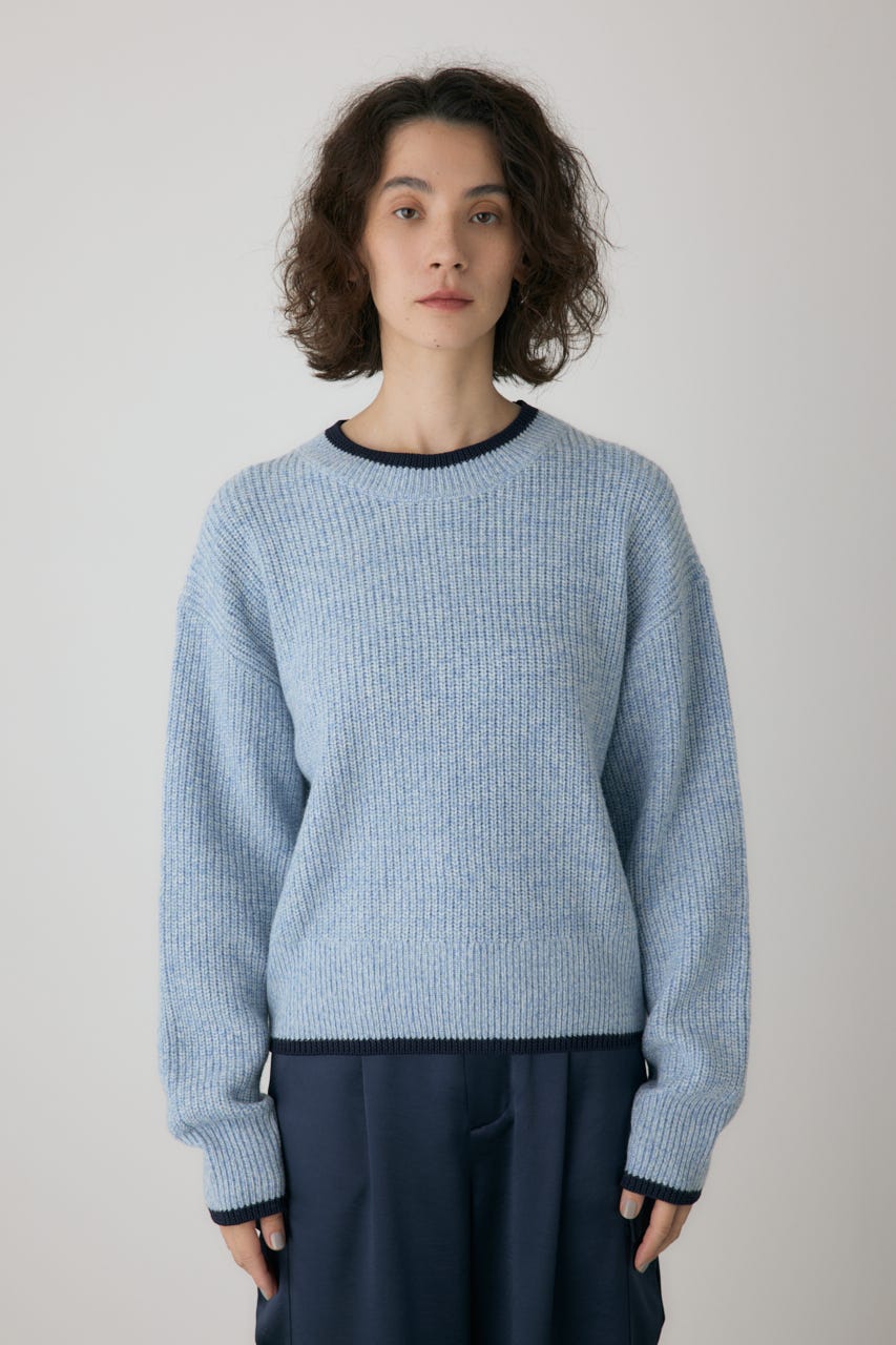 ミックスカラーヤーンラインニット 柄BLU FREE