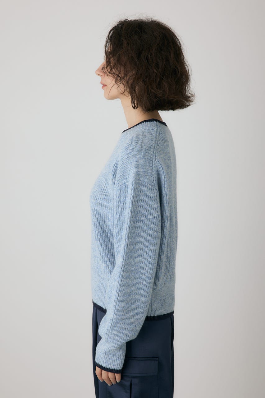 ミックスカラーヤーンラインニット 柄BLU FREE