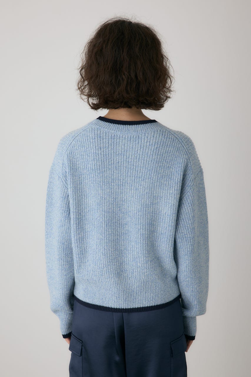 ミックスカラーヤーンラインニット 柄BLU FREE