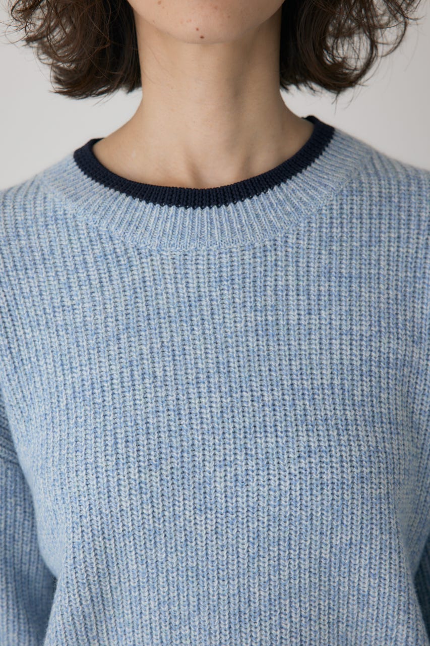 ミックスカラーヤーンラインニット 柄BLU FREE