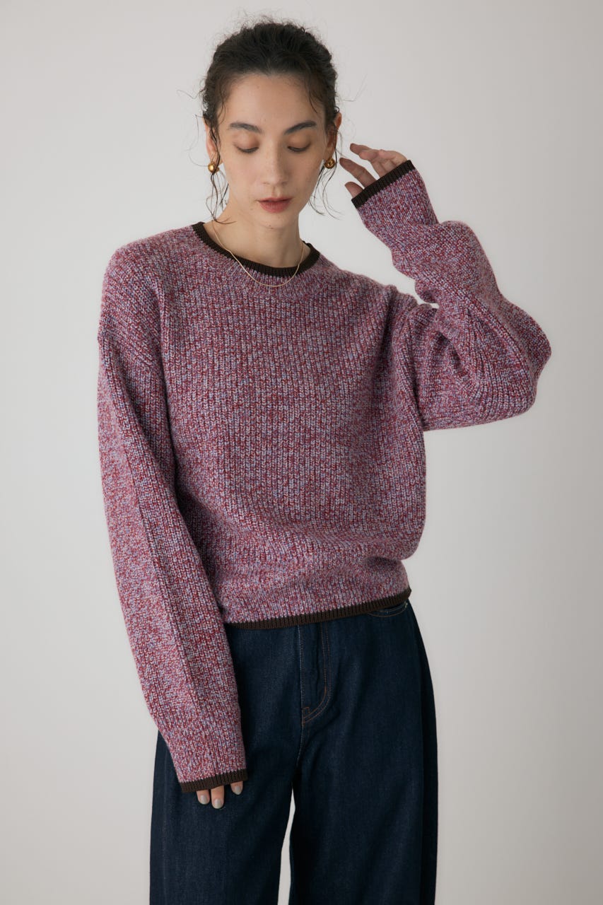 ミックスカラーヤーンラインニット 柄RED FREE