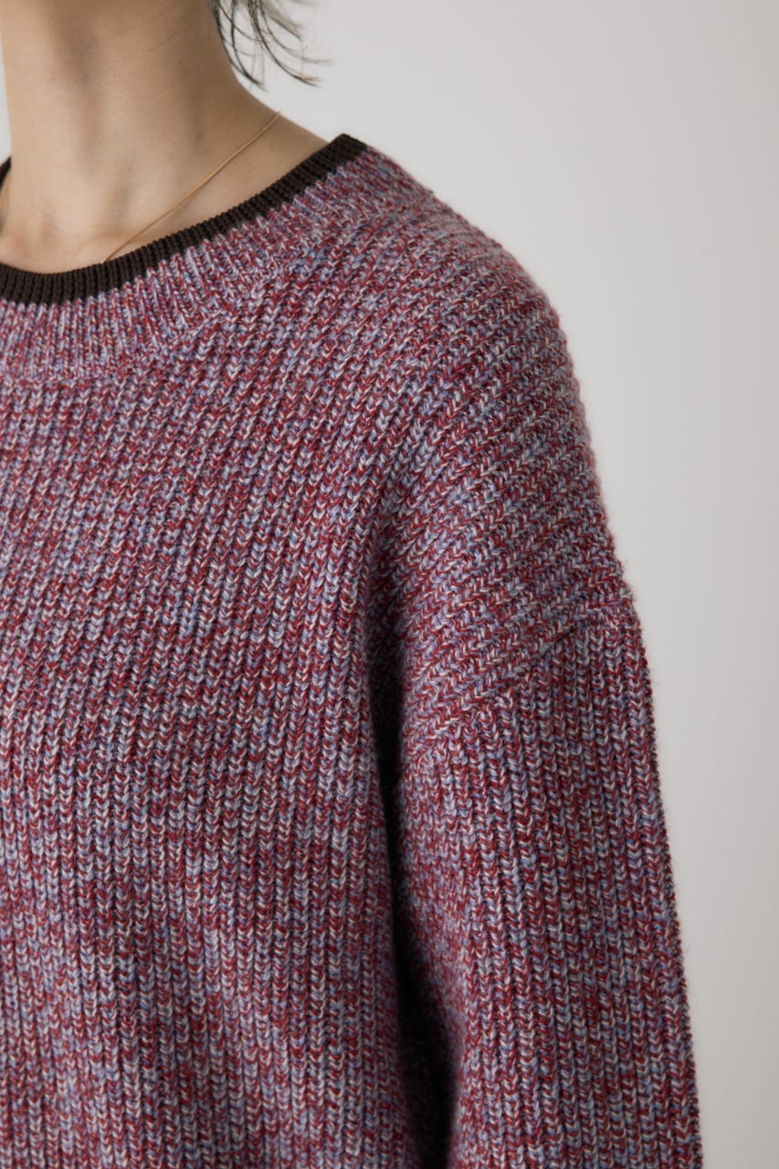 ミックスカラーヤーンラインニット 柄RED FREE