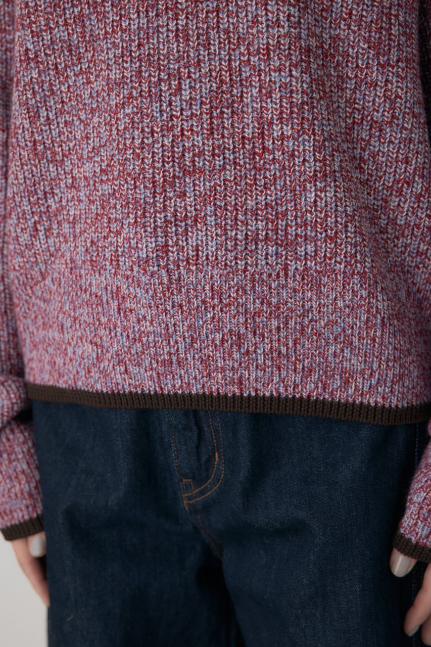 ミックスカラーヤーンラインニット 柄RED FREE