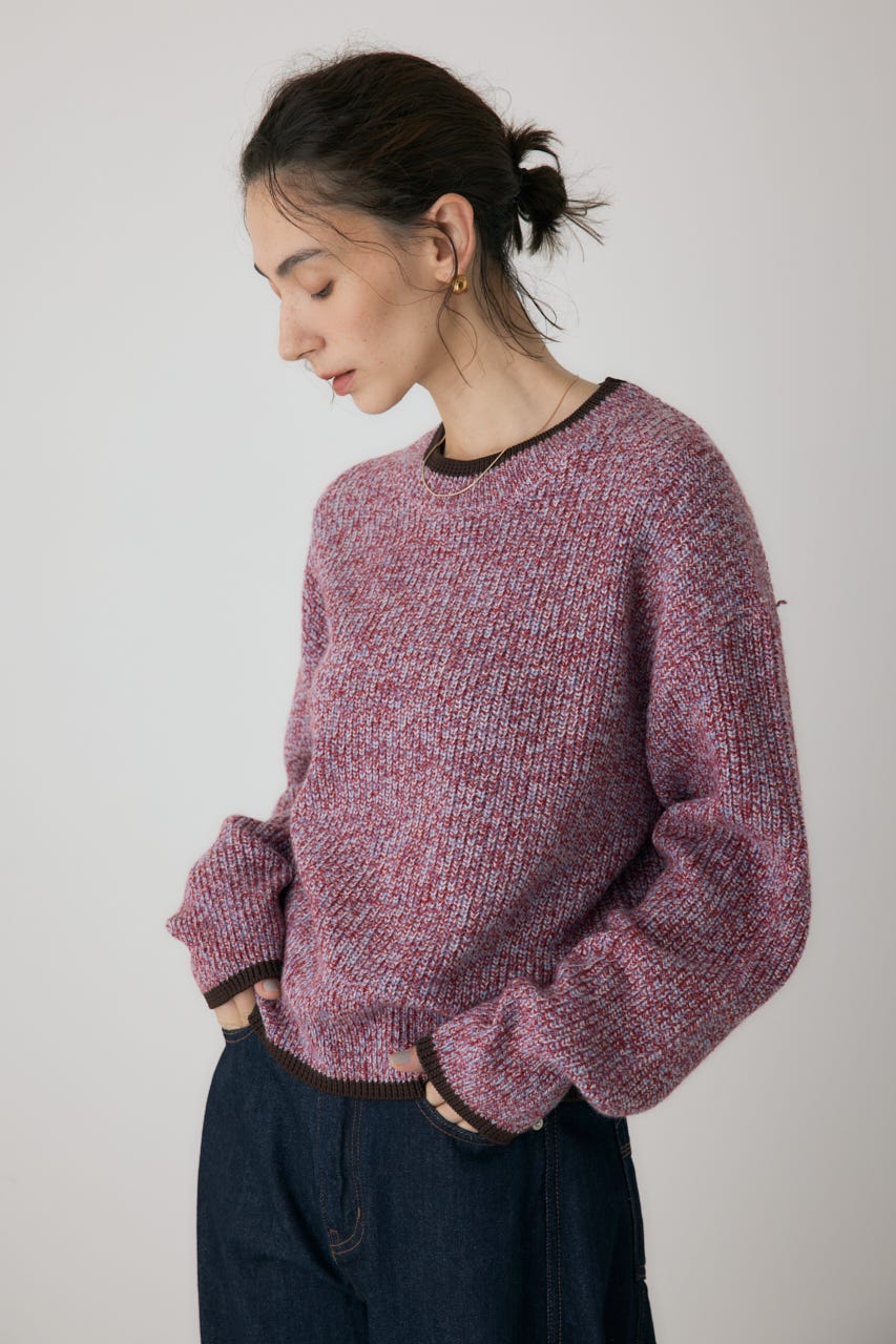 ミックスカラーヤーンラインニット 柄RED FREE