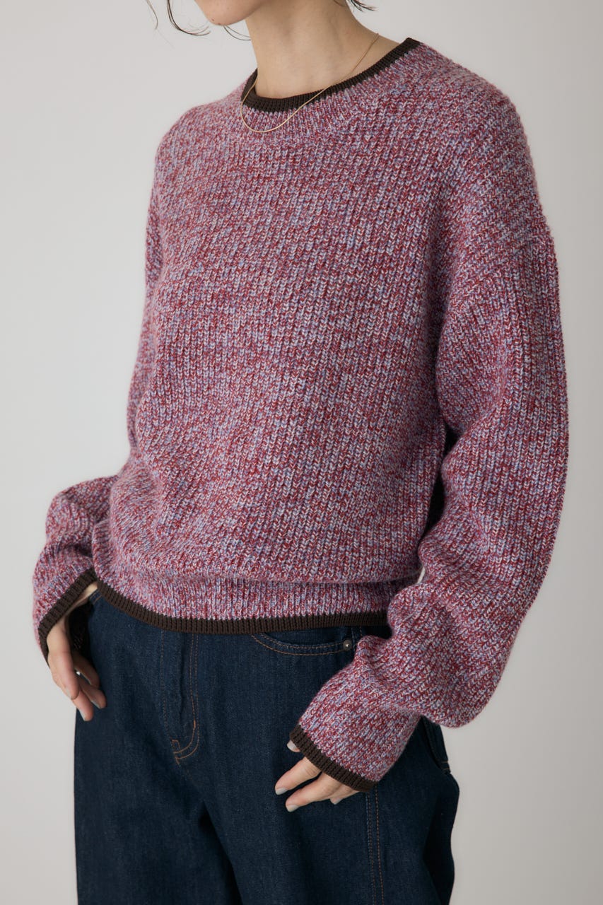 ミックスカラーヤーンラインニット 柄RED FREE