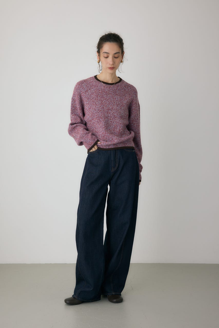 ミックスカラーヤーンラインニット 柄RED FREE