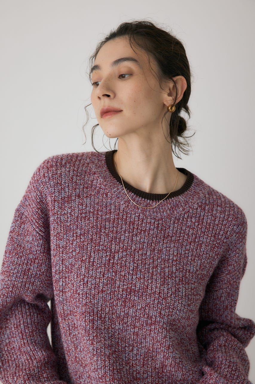 ミックスカラーヤーンラインニット 柄RED FREE