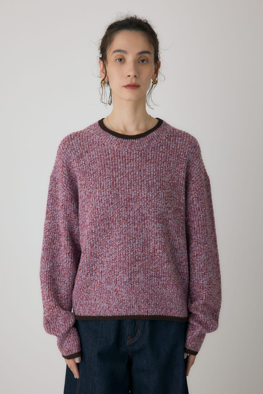 ミックスカラーヤーンラインニット 柄RED FREE