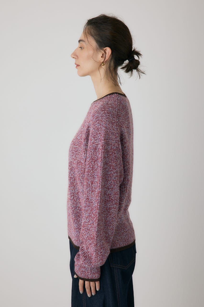 ミックスカラーヤーンラインニット 柄RED FREE