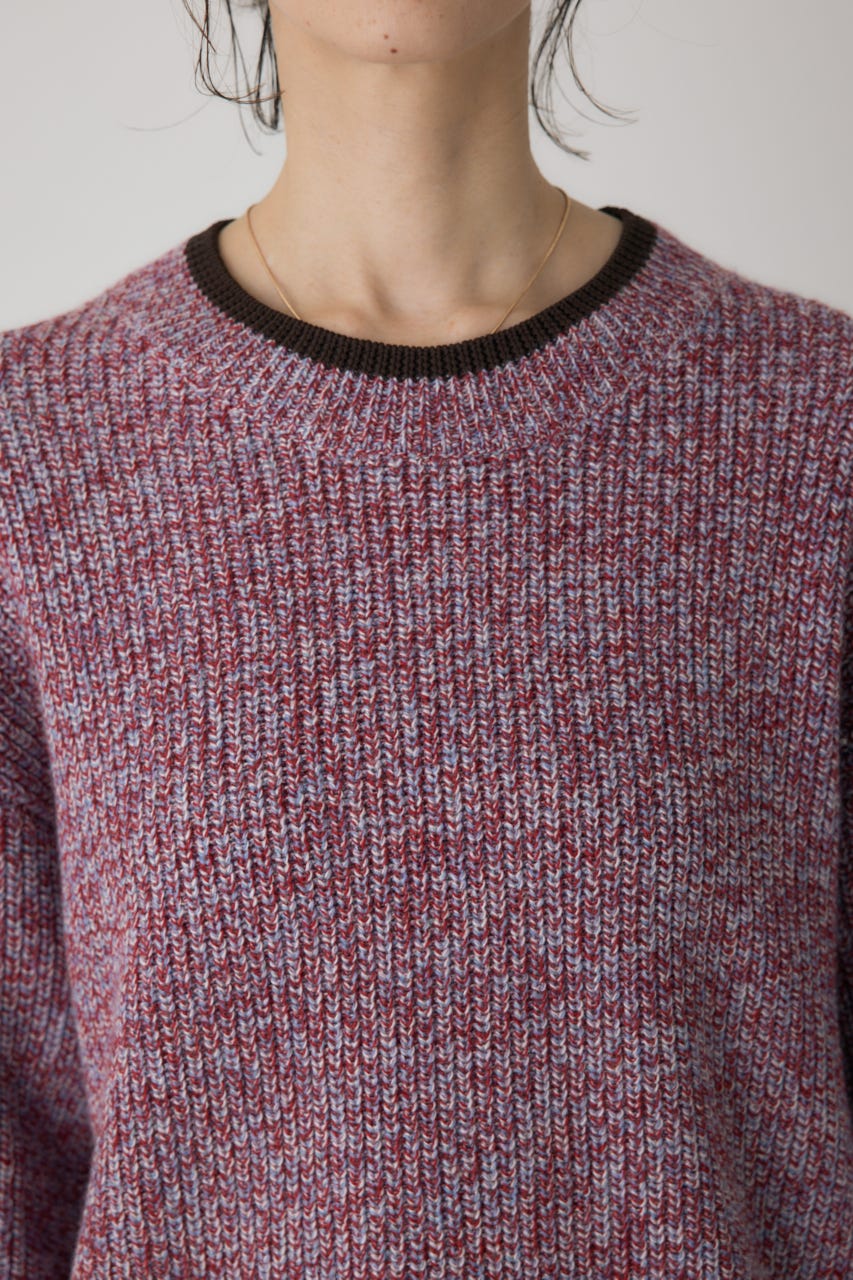 ミックスカラーヤーンラインニット 柄RED FREE