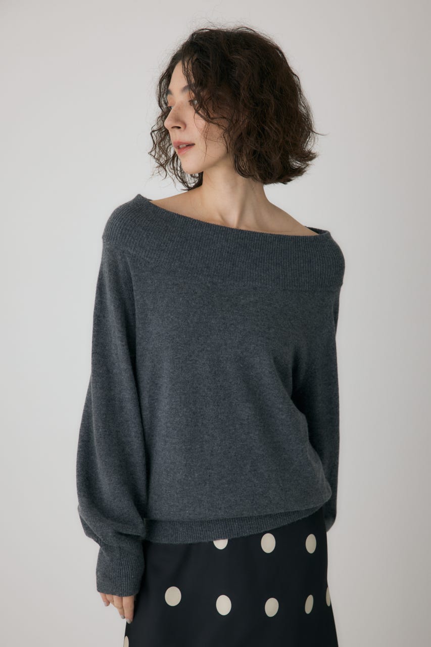 ワイドボートネックニット C.GRY FREE