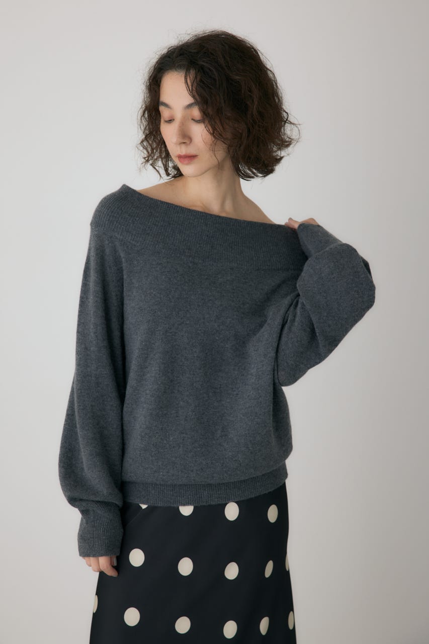 ワイドボートネックニット C.GRY FREE
