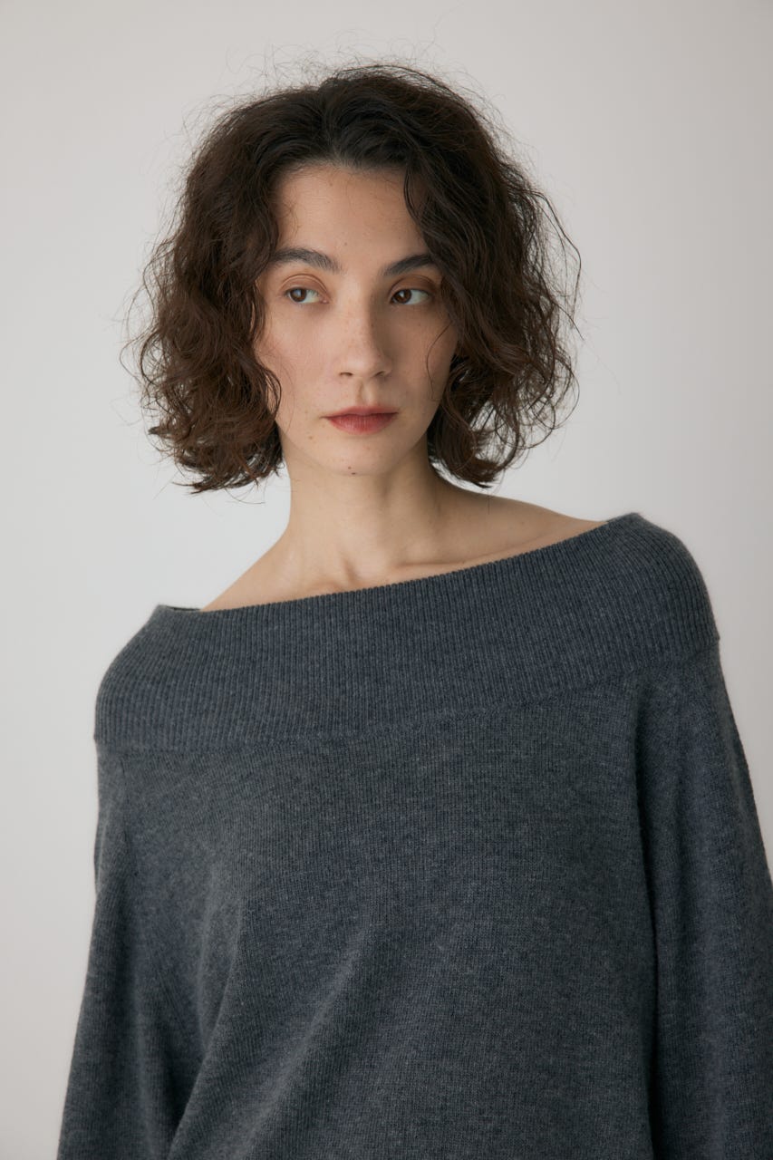 ワイドボートネックニット C.GRY FREE