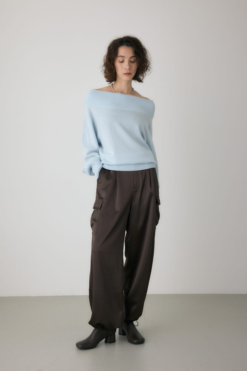 ワイドボートネックニット L/BLU FREE