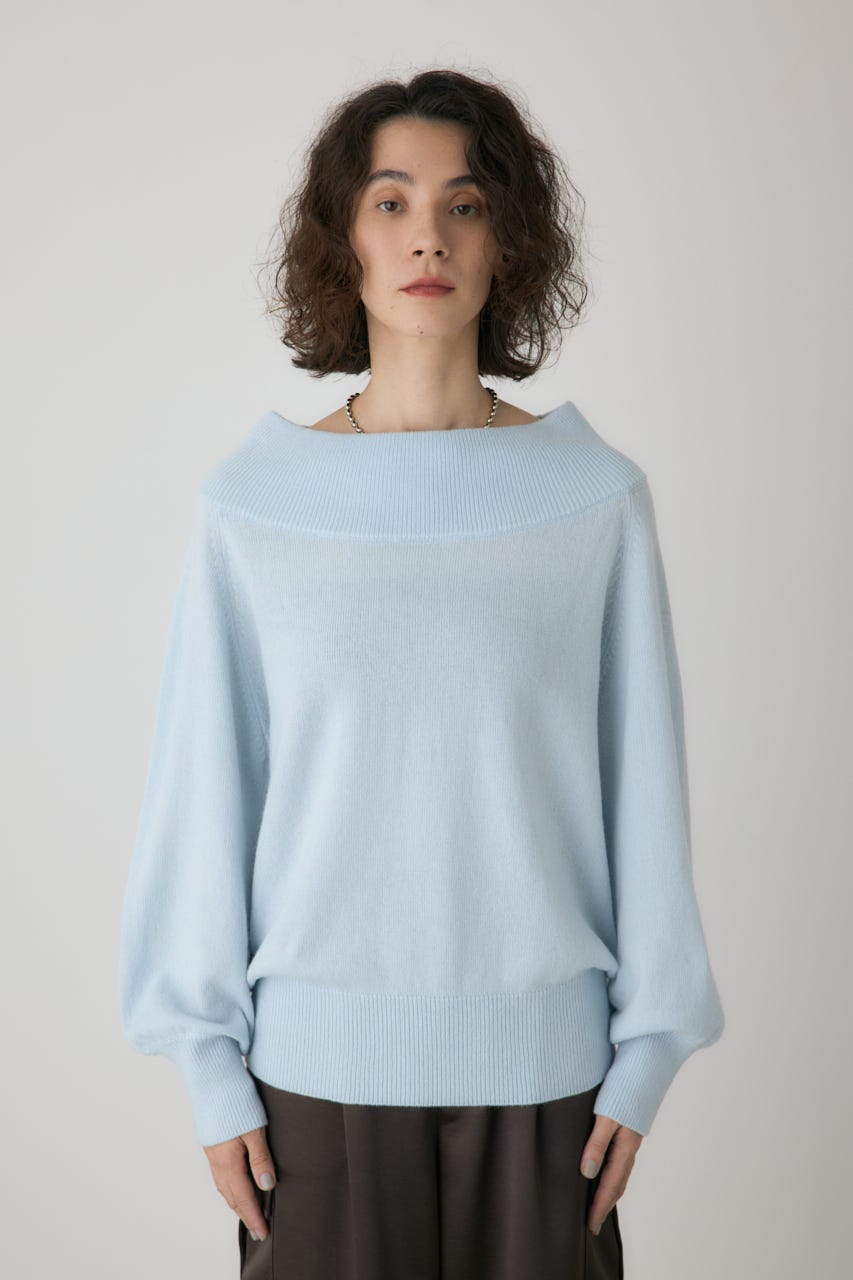 ワイドボートネックニット L/BLU FREE