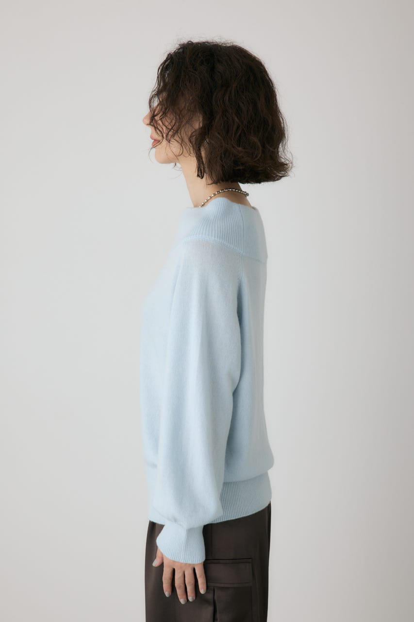 ワイドボートネックニット L/BLU FREE